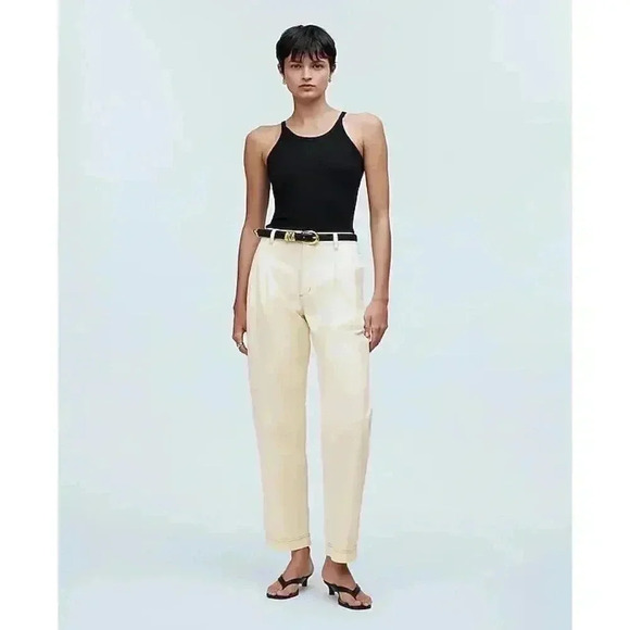NWT Madewell Sz 2 Cream Ivory Pleated Straight Tapered Chink Mid-Rise Pant NO952 - Picture 1 of 13